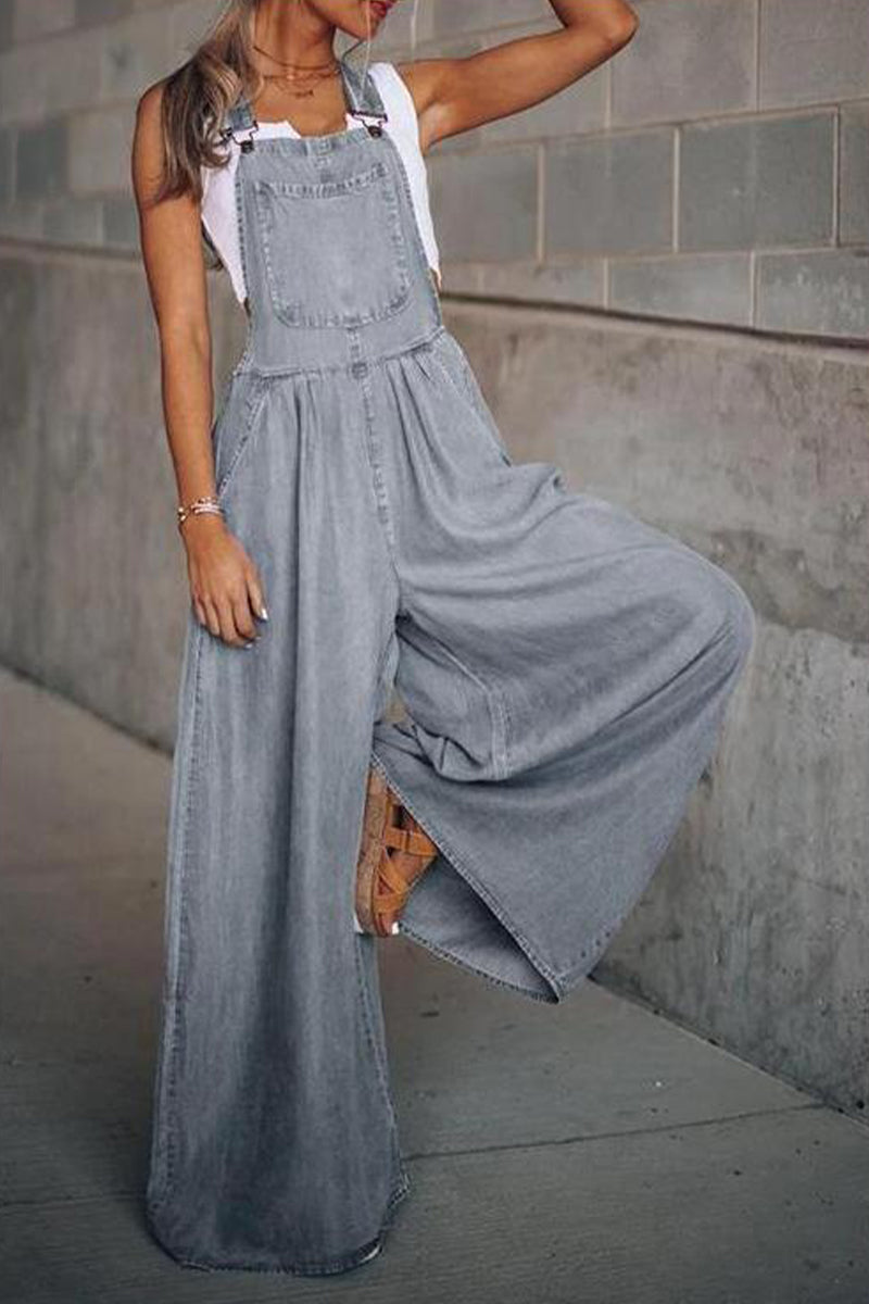 Pocket Spaghetti Strap Loose Jumpsuits(3 Colors)