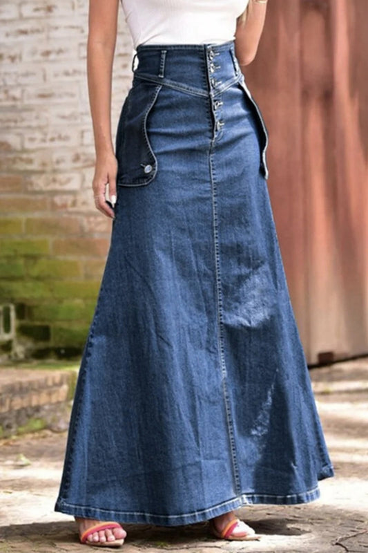Patchwork Buckle High Waist Skinny Denim Skirts
