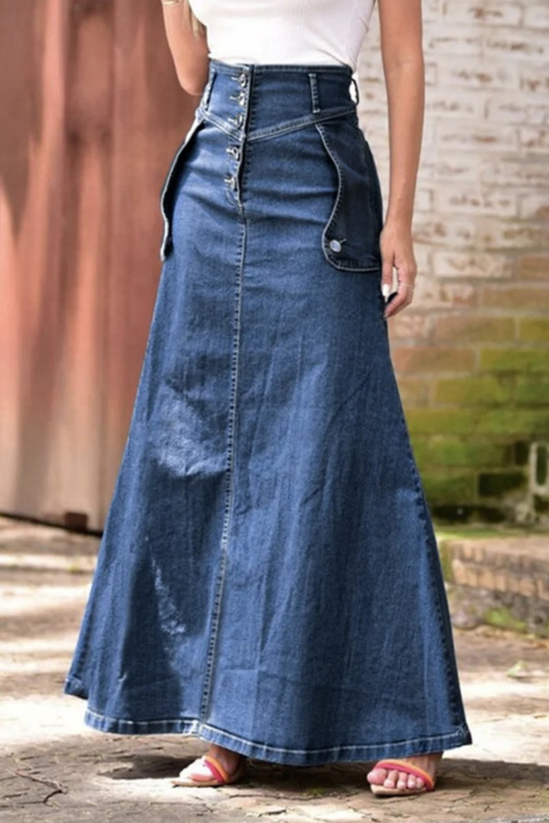 Patchwork Buckle High Waist Skinny Denim Skirts