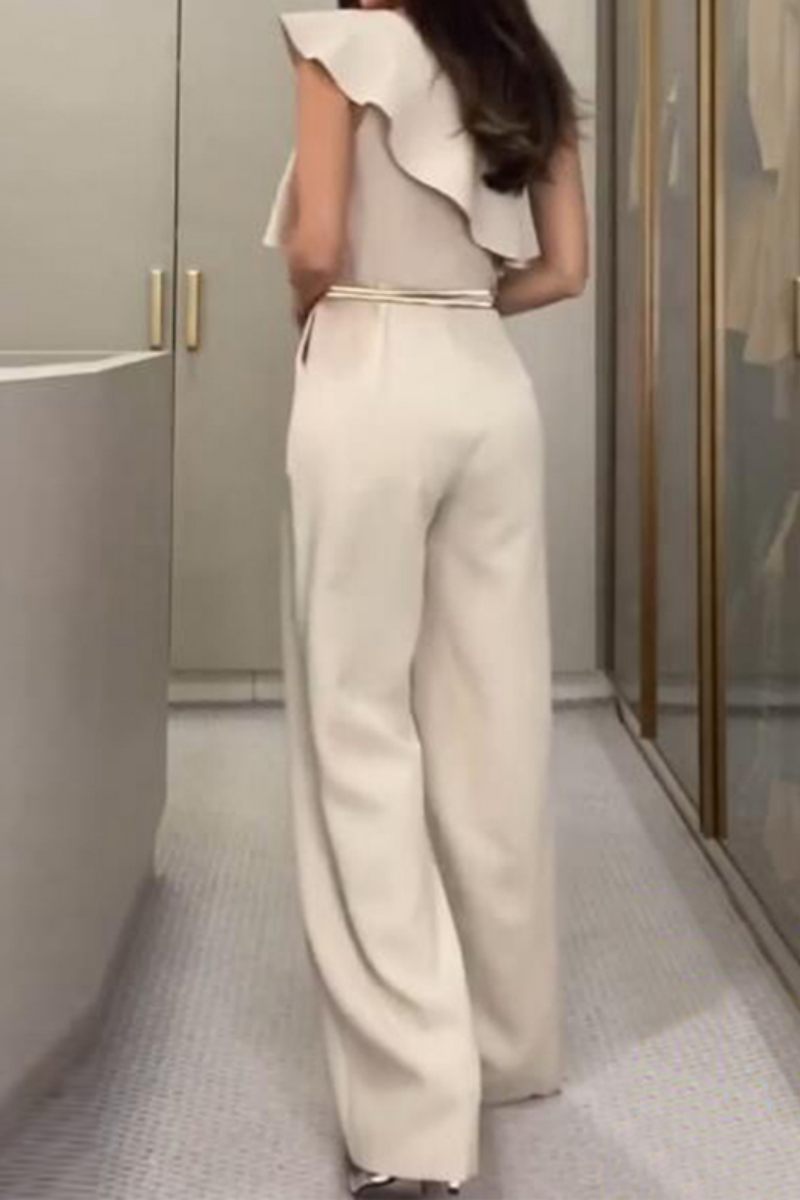 Patchwork Backless Oblique Collar Regular Jumpsuits (without Belt)