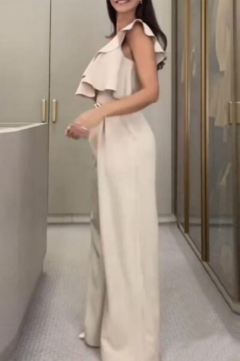 Patchwork Backless Oblique Collar Regular Jumpsuits (without Belt)