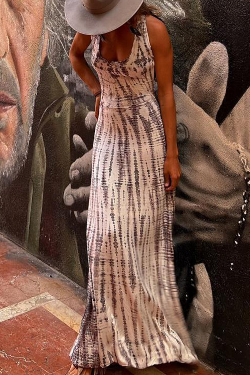 Vacation Geometric Print Backless Halter One Step Skirt Dresses