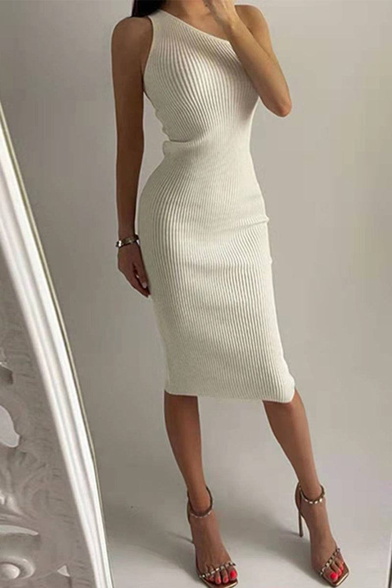 Oblique Collar Wrapped Skirt Dresses