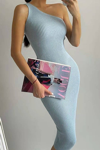 Oblique Collar Wrapped Skirt Dresses