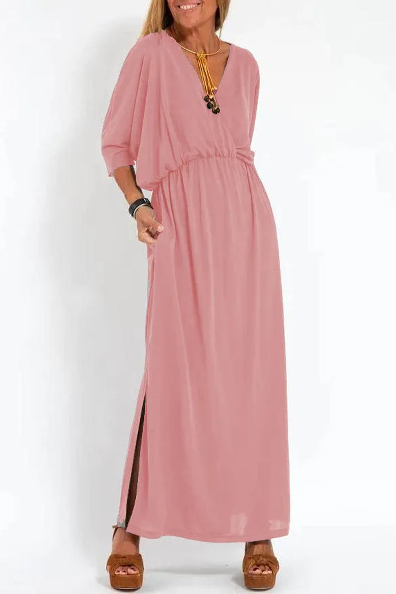 Simplicity Pocket Slit V Neck One Step Skirt Dresses