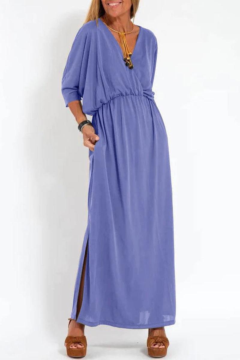 Simplicity Pocket Slit V Neck One Step Skirt Dresses