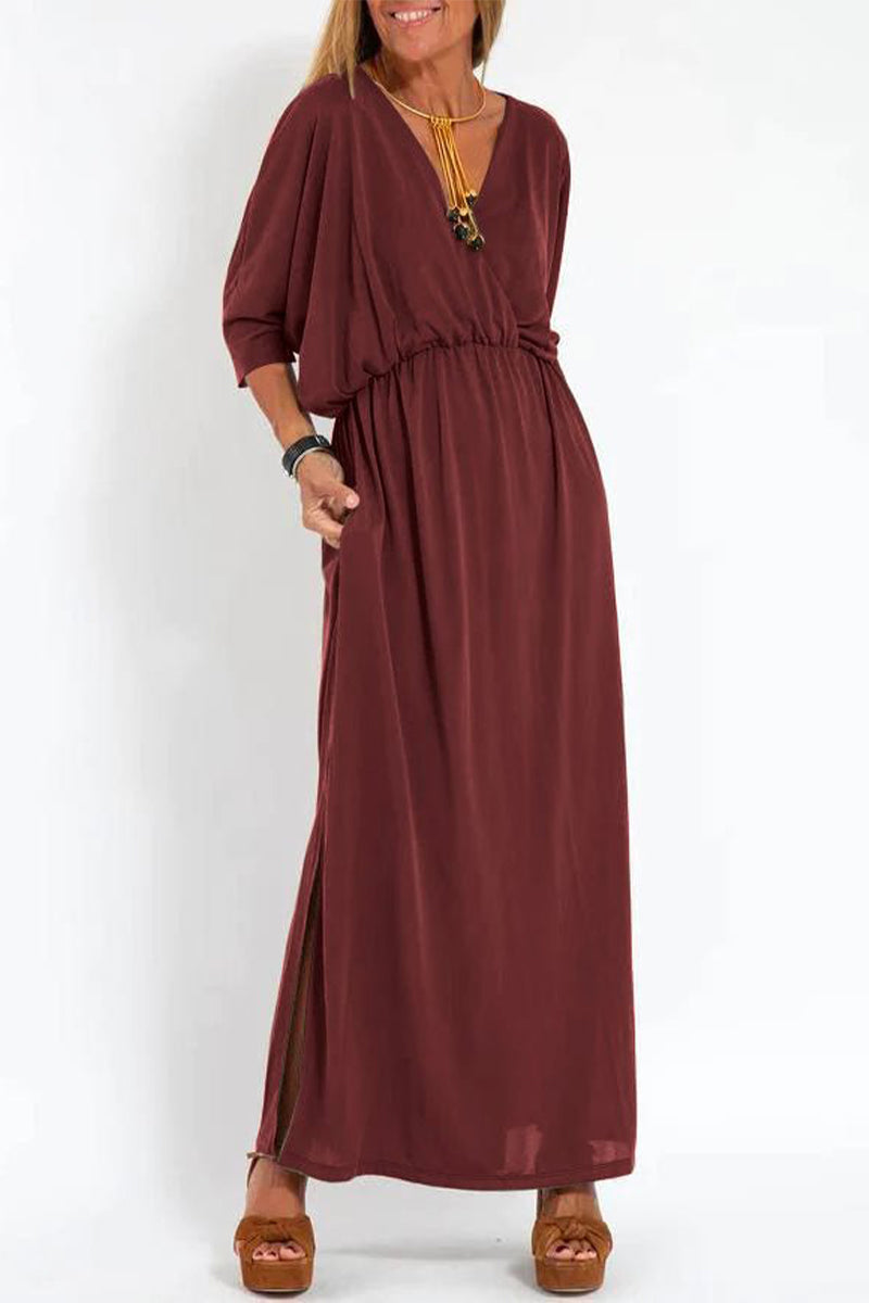 Simplicity Pocket Slit V Neck One Step Skirt Dresses