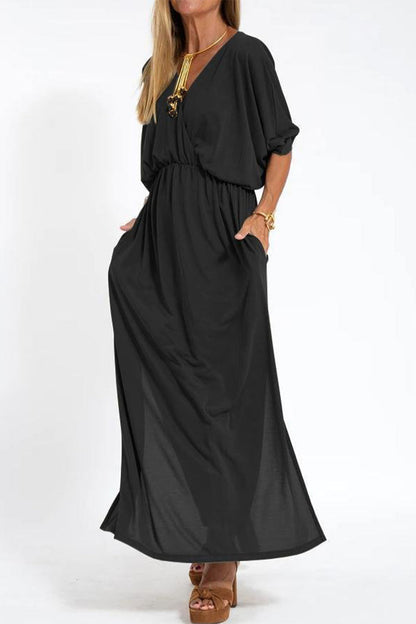 Simplicity Pocket Slit V Neck One Step Skirt Dresses