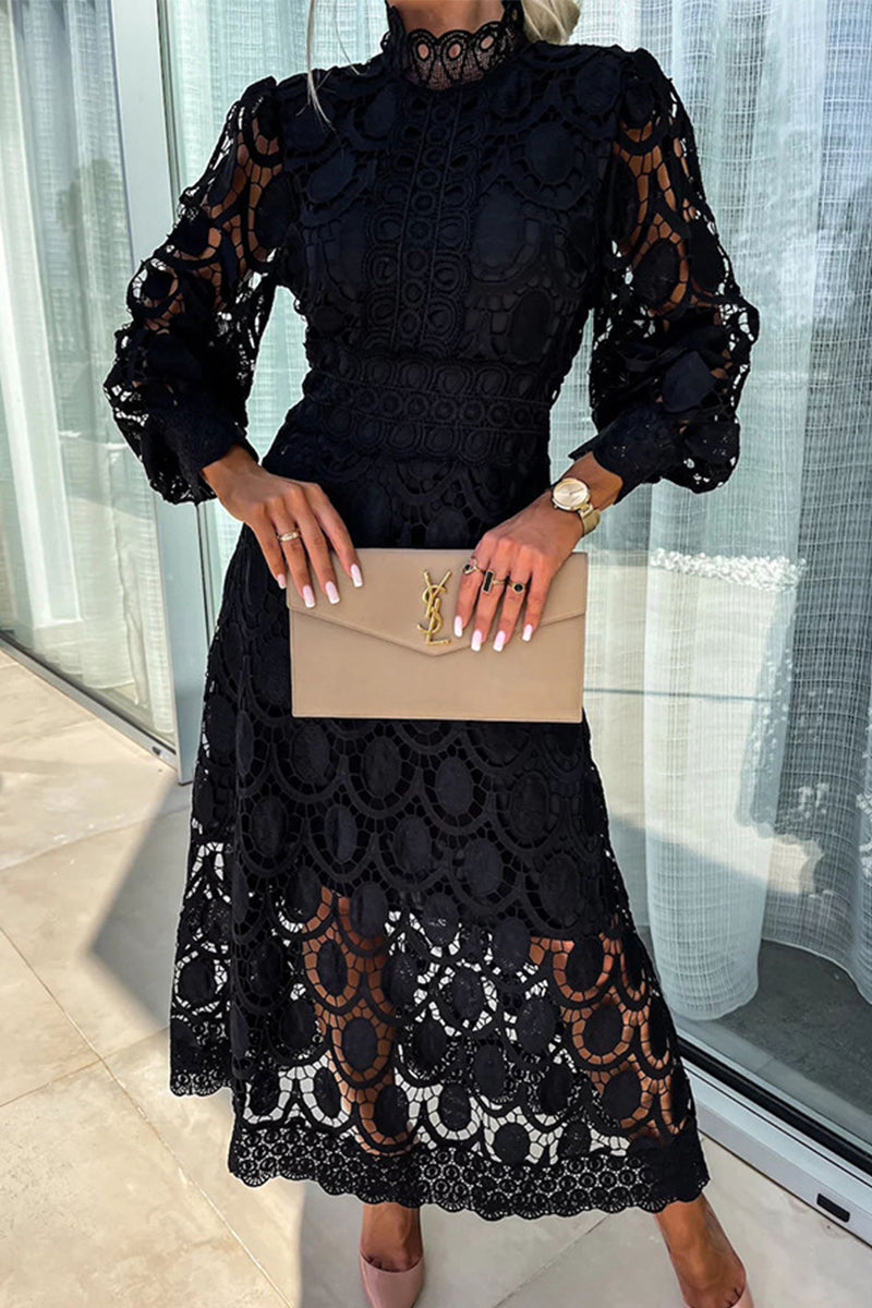 Celebrities Hollowed Out Half a Turtleneck Waist Skirt Dresses