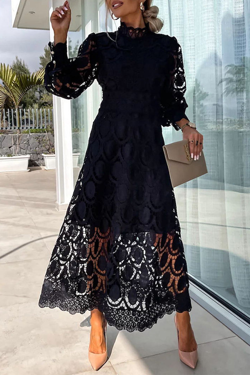 Celebrities Hollowed Out Half a Turtleneck Waist Skirt Dresses