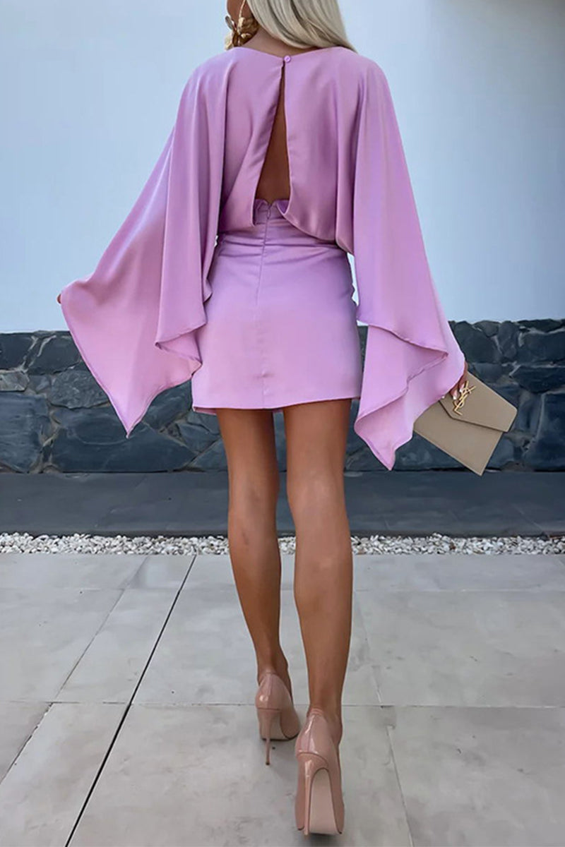 Patchwork O Neck Wrapped Skirt Dresses