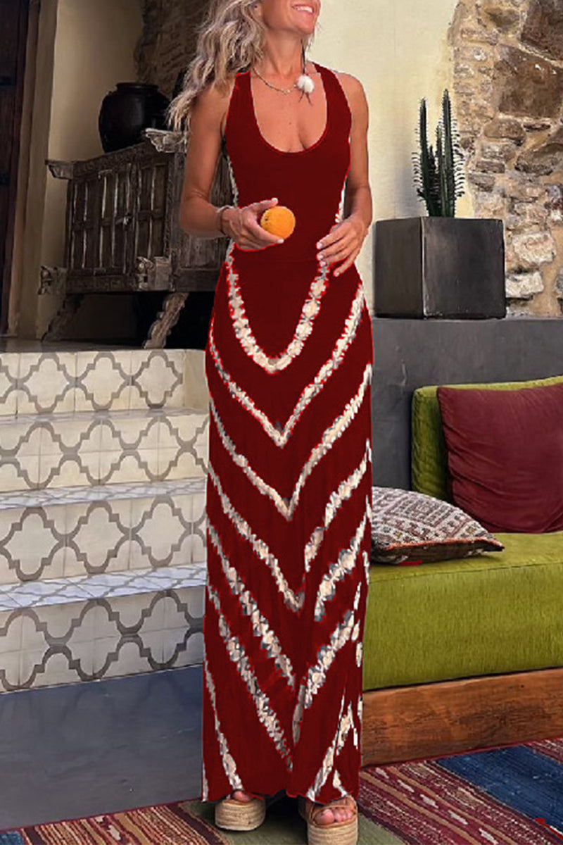 Striped Backless U Neck One Step Skirt Dresses