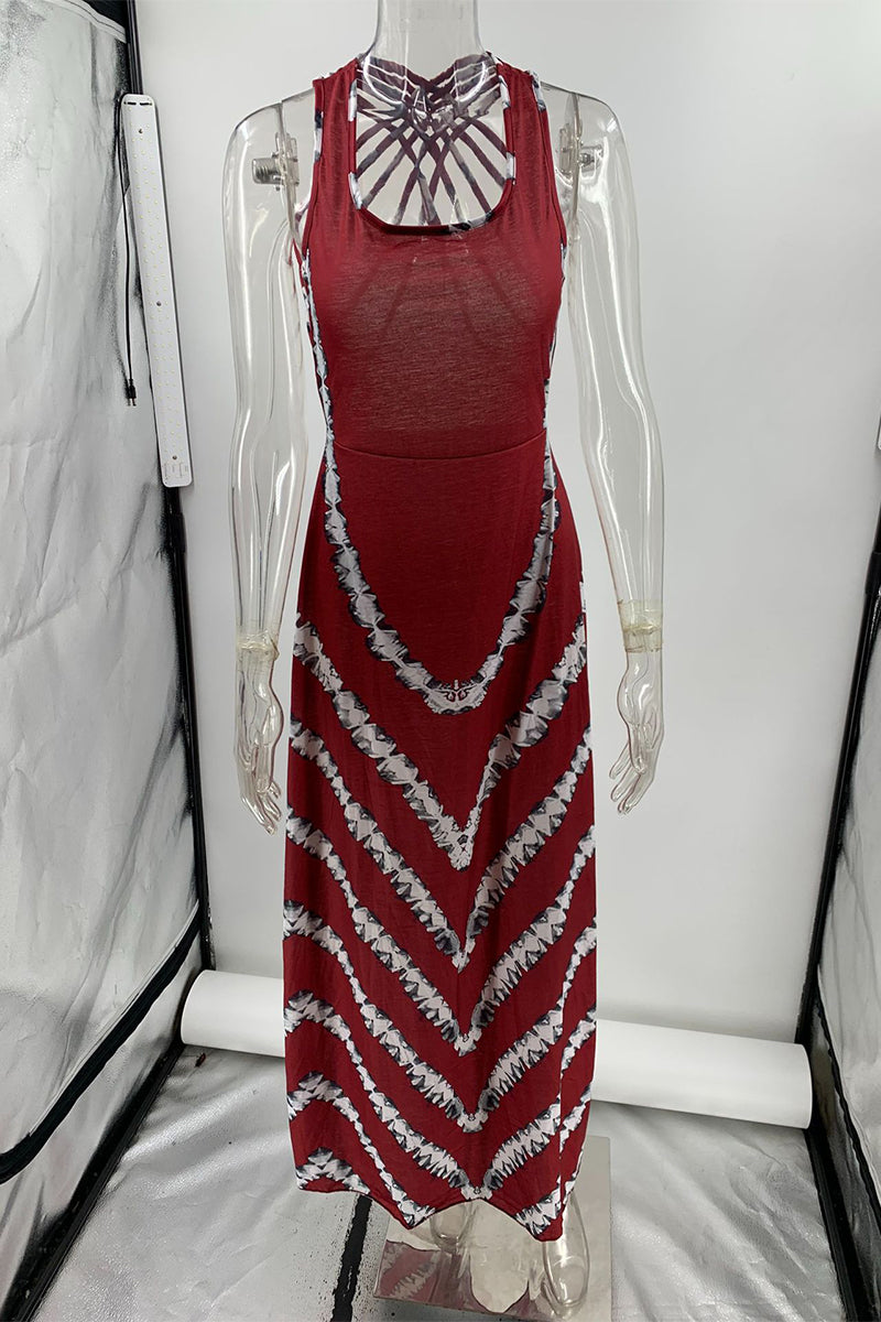 Striped Backless U Neck One Step Skirt Dresses