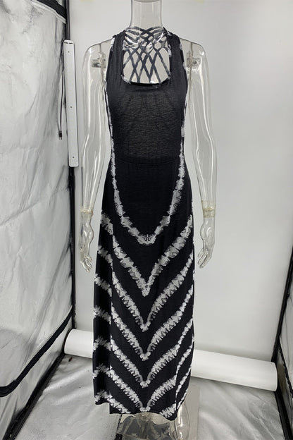 Striped Backless U Neck One Step Skirt Dresses