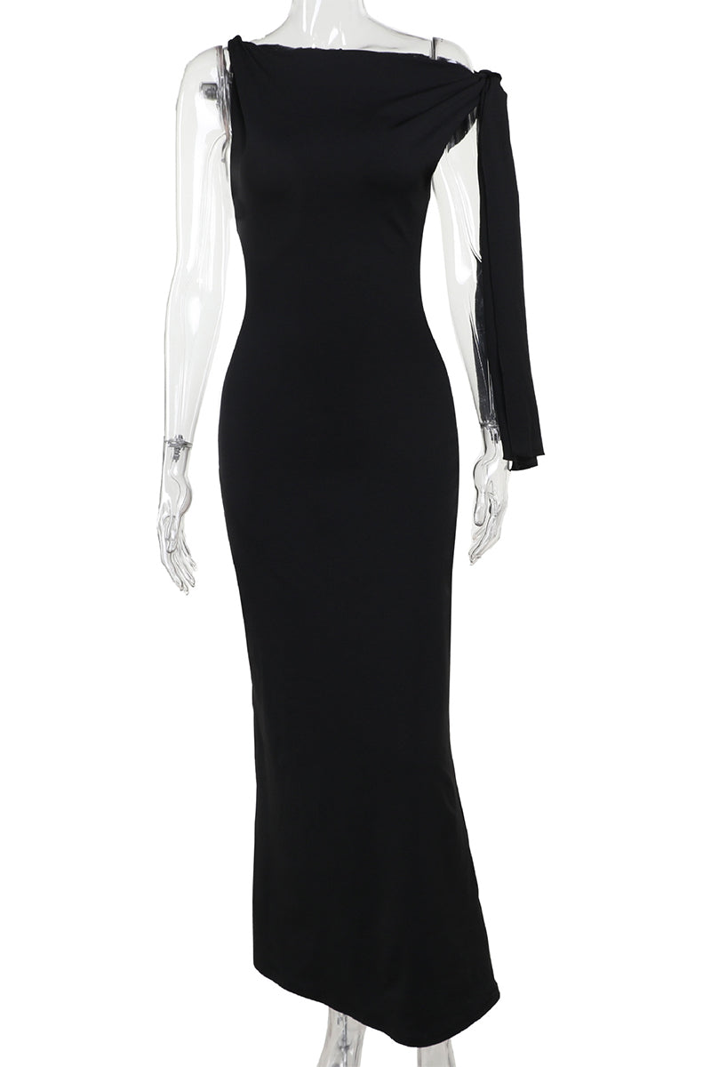 Patchwork Oblique Collar One Step Skirt Dresses