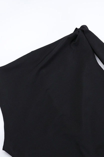 Patchwork Oblique Collar One Step Skirt Dresses