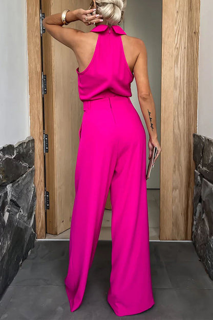 British Style Pocket Zipper Halter Jumpsuits(4 Colors)