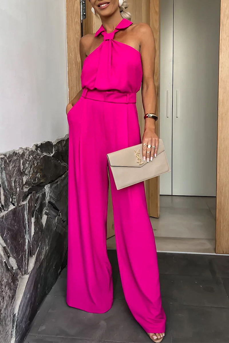 British Style Pocket Zipper Halter Jumpsuits(4 Colors)