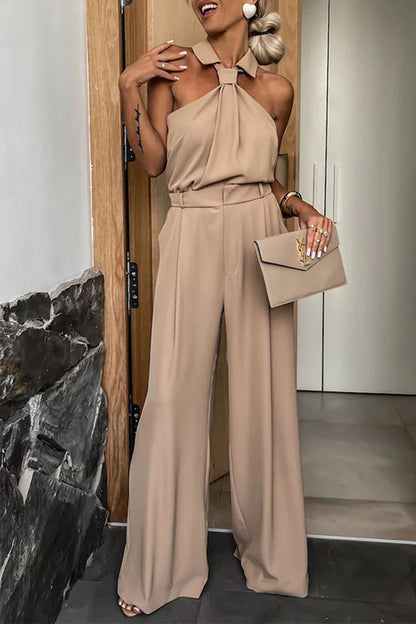 British Style Pocket Zipper Halter Jumpsuits(4 Colors)