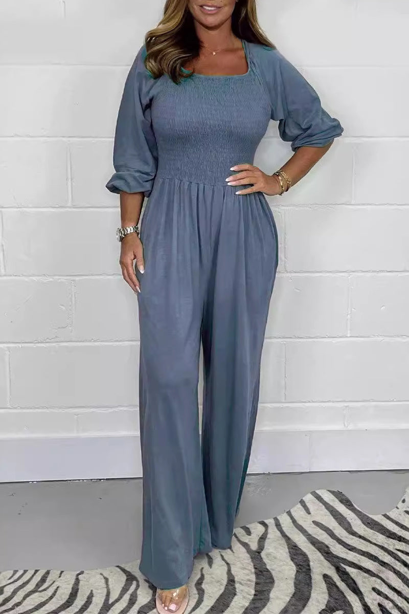 Fold Square Collar Loose Jumpsuits