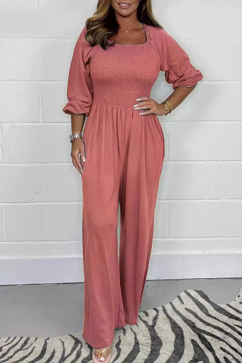 Fold Square Collar Loose Jumpsuits
