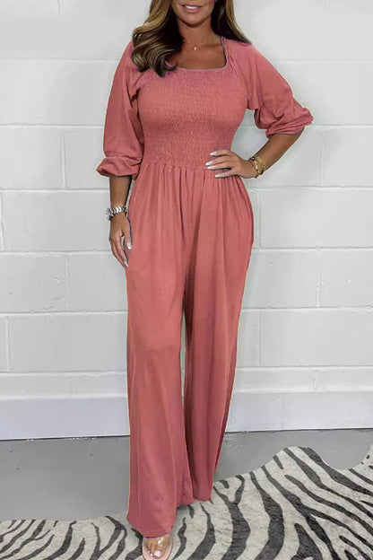 Fold Square Collar Loose Jumpsuits