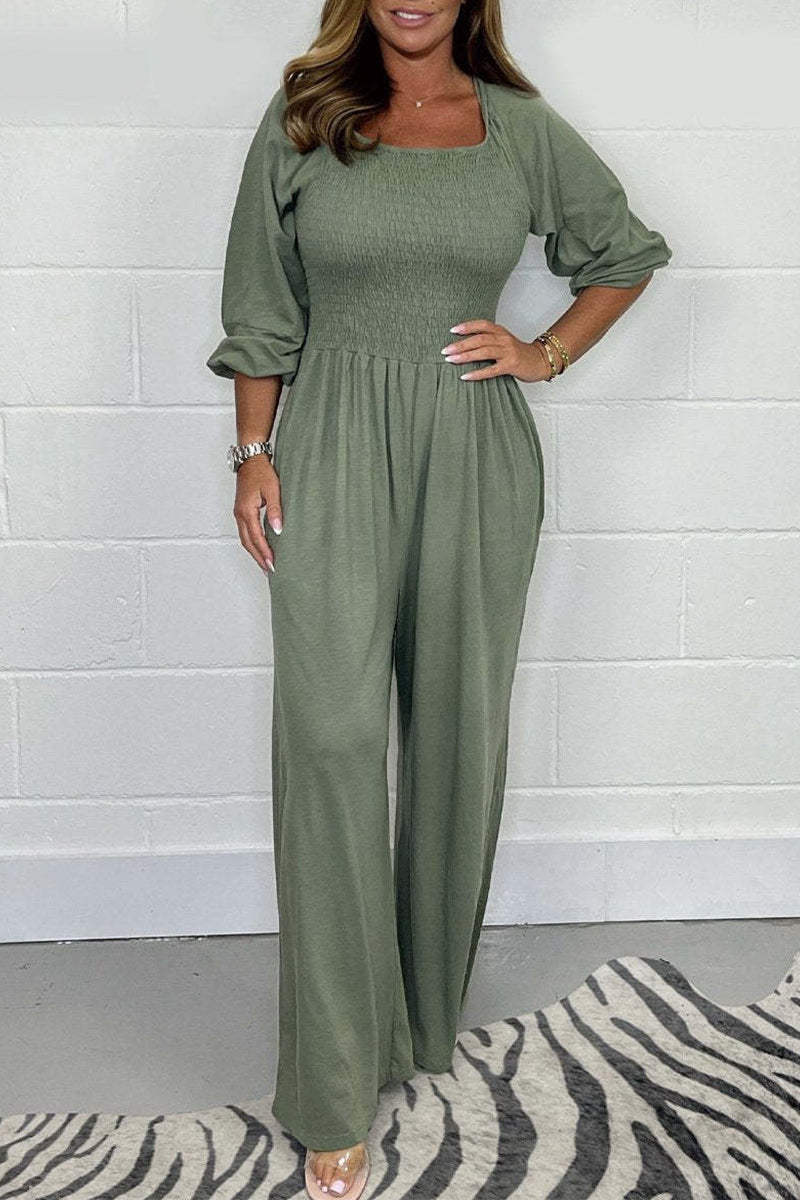 Fold Square Collar Loose Jumpsuits