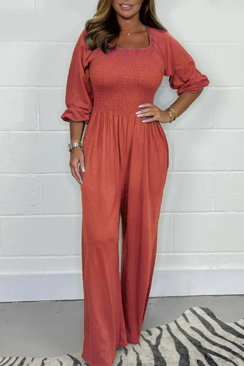 Fold Square Collar Loose Jumpsuits