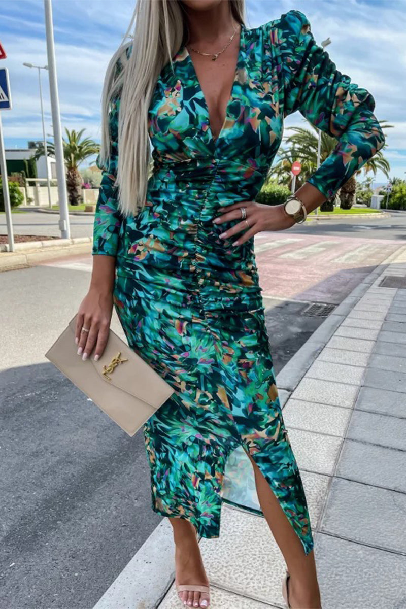 Fold V Neck One Step Skirt Dresses