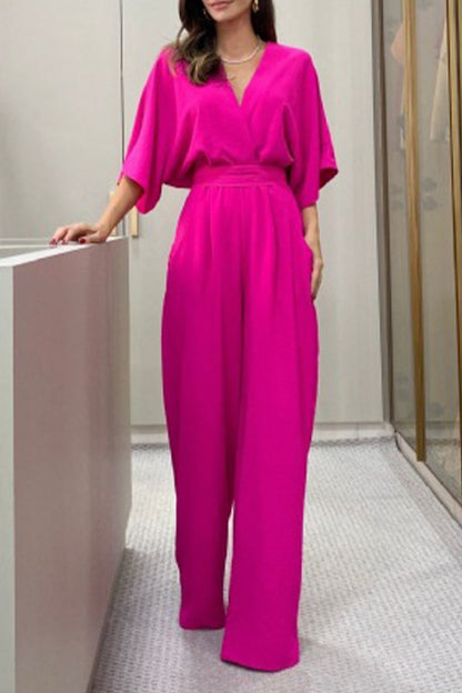 Frenulum Backless V Neck Loose Jumpsuits