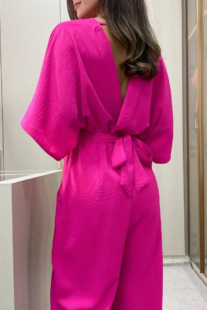 Frenulum Backless V Neck Loose Jumpsuits