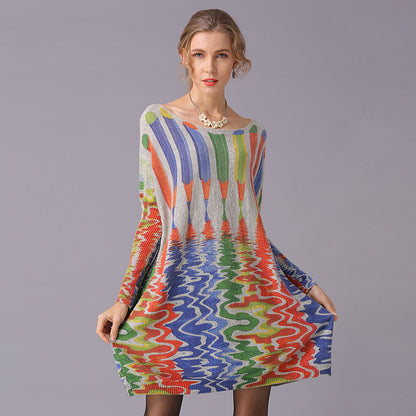 Autumn Winter Sweaters Loose Idle Pencil Print Pullover Mid Length Knitwear