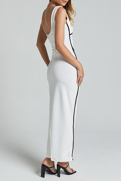 Striped Contrast V Neck One Step Skirt Dresses