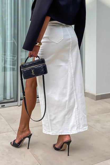 Pocket Slit Asymmetrical High Waist Denim Skirts
