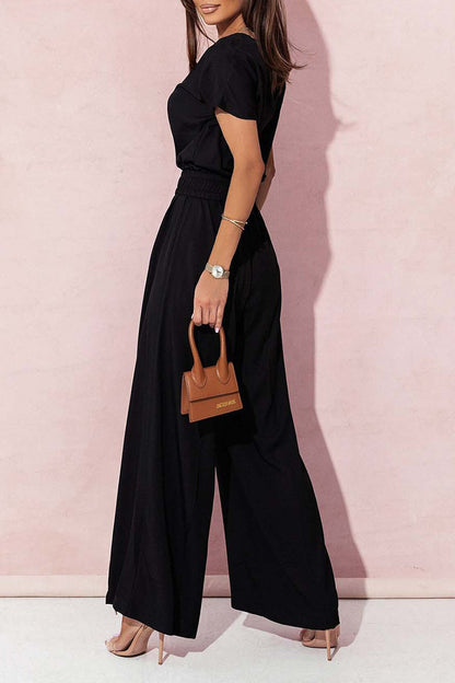 Metal Accessories Decoration V Neck Loose Jumpsuits