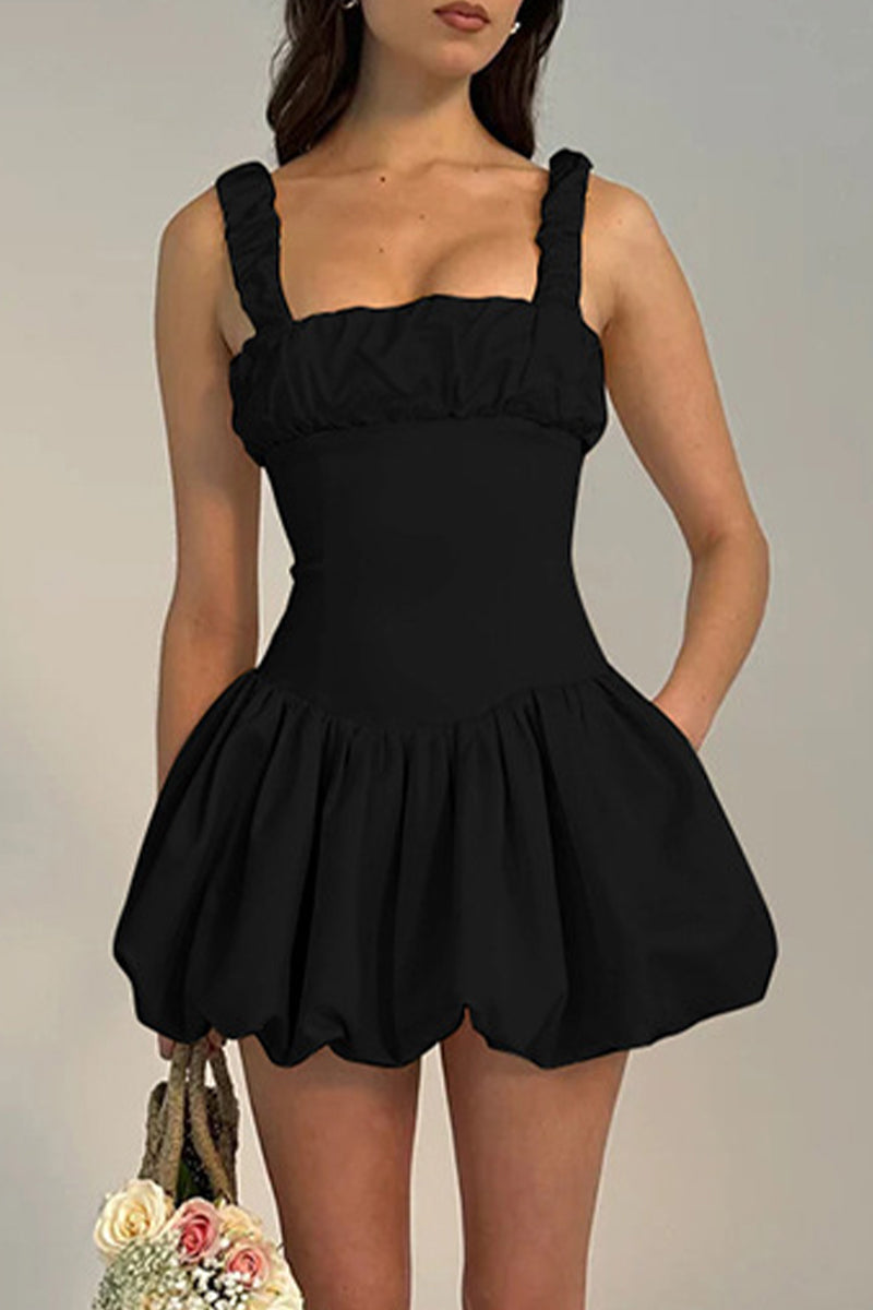 Fold Square Collar Waist Skirt Dresses