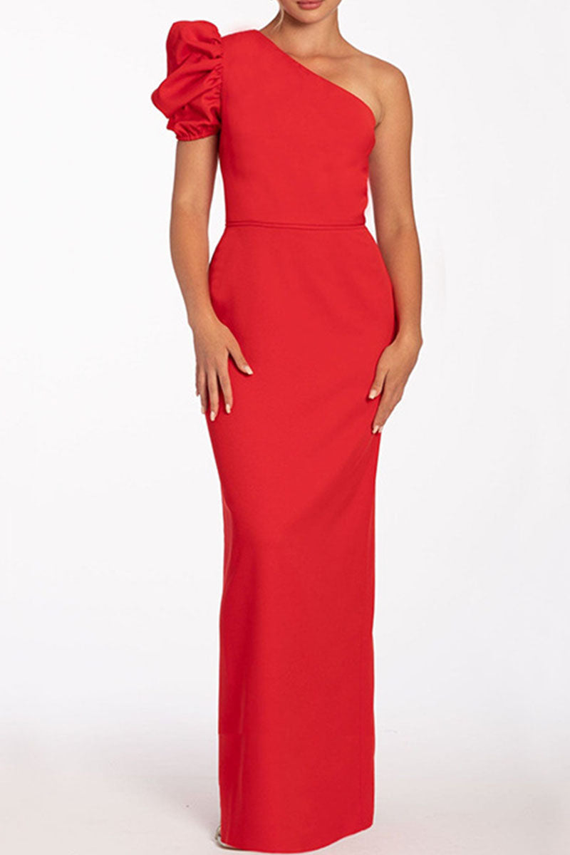 Backless Oblique Collar Long Dresses