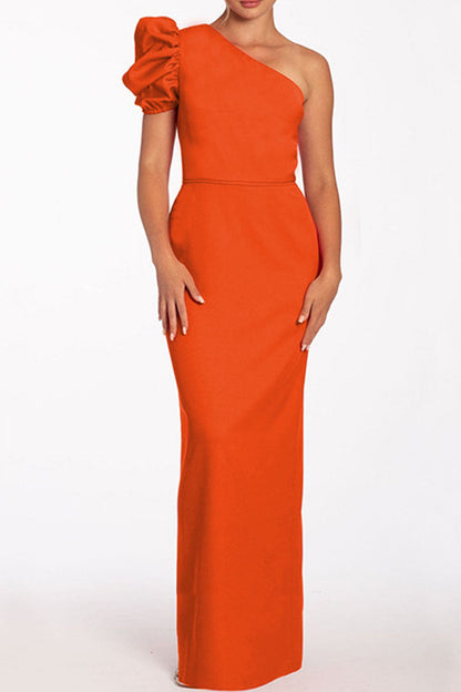 Backless Oblique Collar Long Dresses