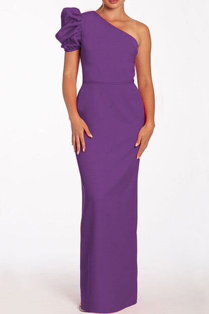 Backless Oblique Collar Long Dresses