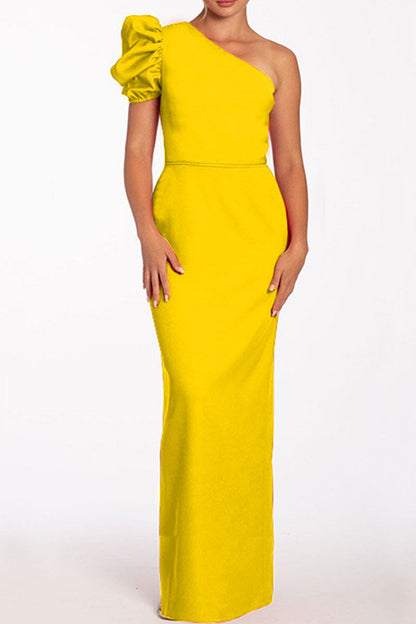 Backless Oblique Collar Long Dresses