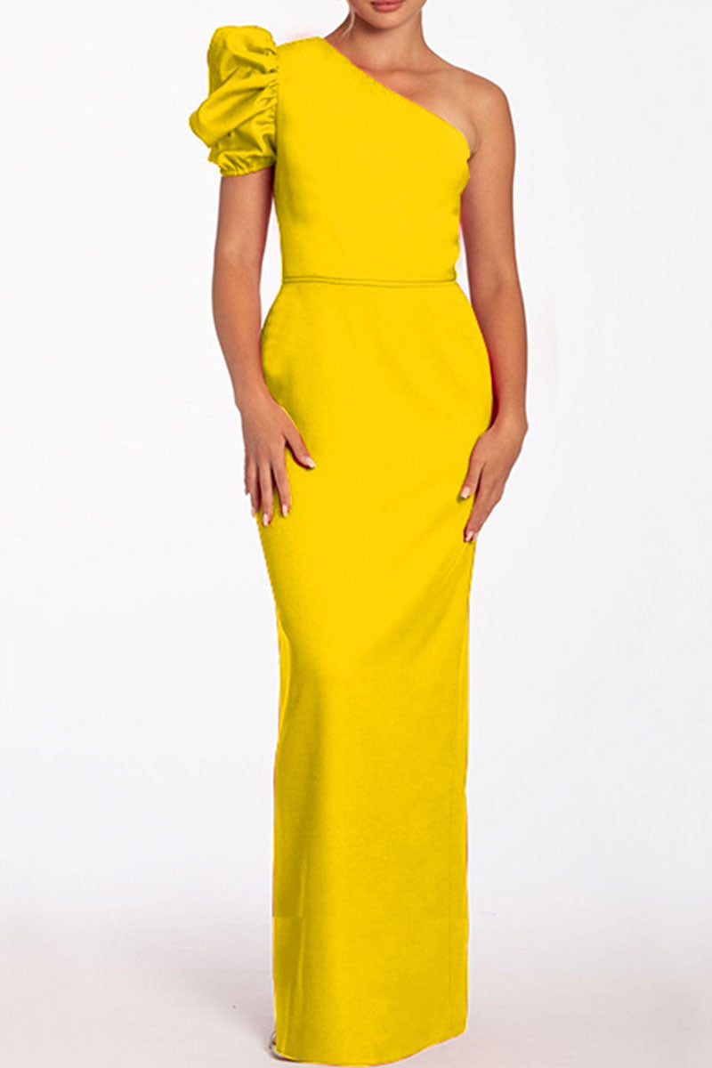 Backless Oblique Collar Long Dresses