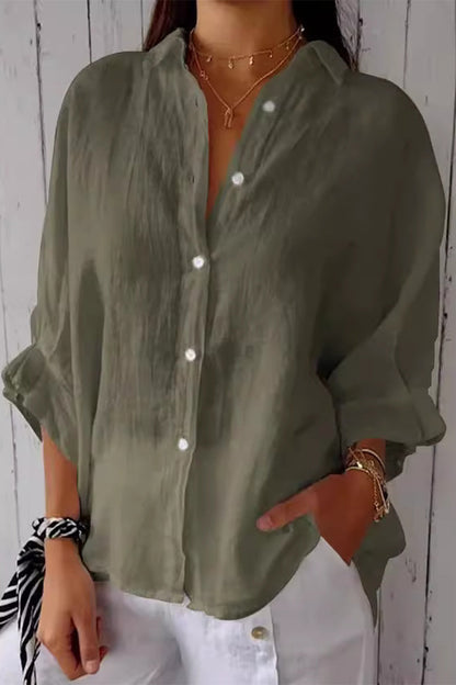 Frenulum Buttons Slit Turndown Collar Blouses(7 Colors)