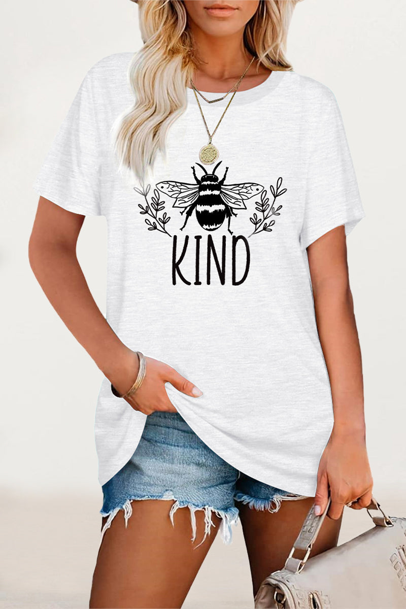 Animal Letter Print O Neck T-shirts