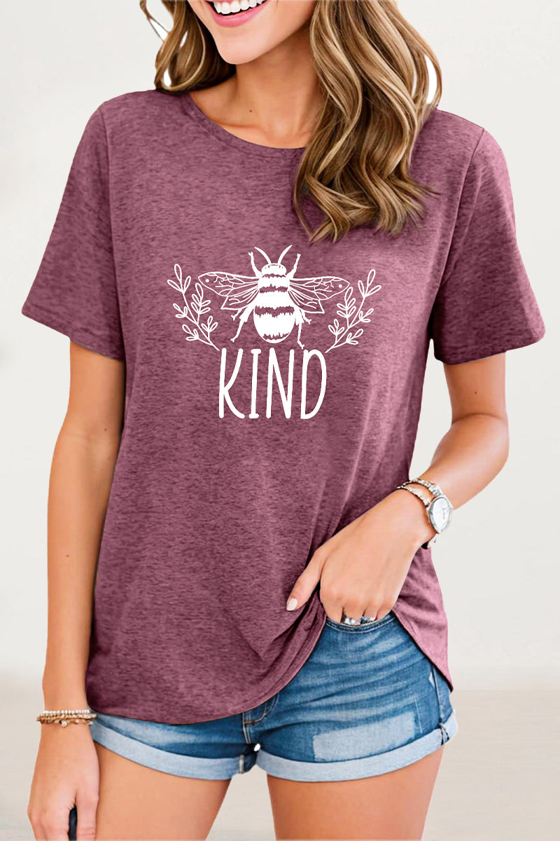 Animal Letter Print O Neck T-shirts