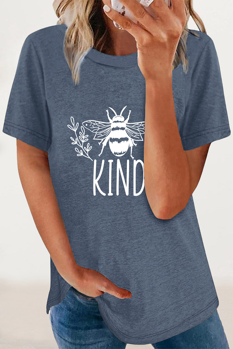 Animal Letter Print O Neck T-shirts
