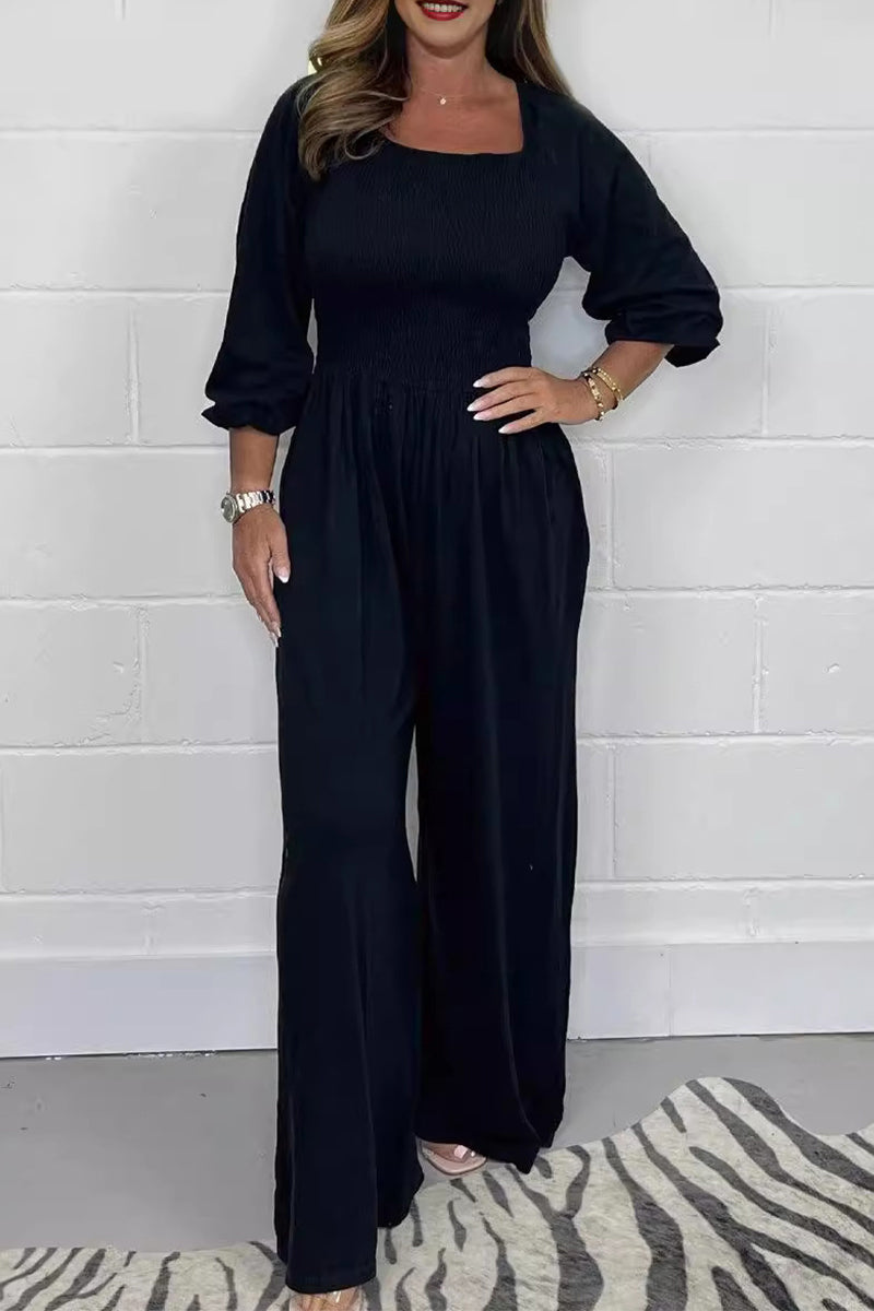 Simplicity Fold Square Collar Loose Jumpsuits