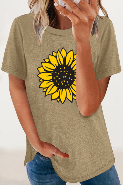 Print Flowers O Neck T-shirts