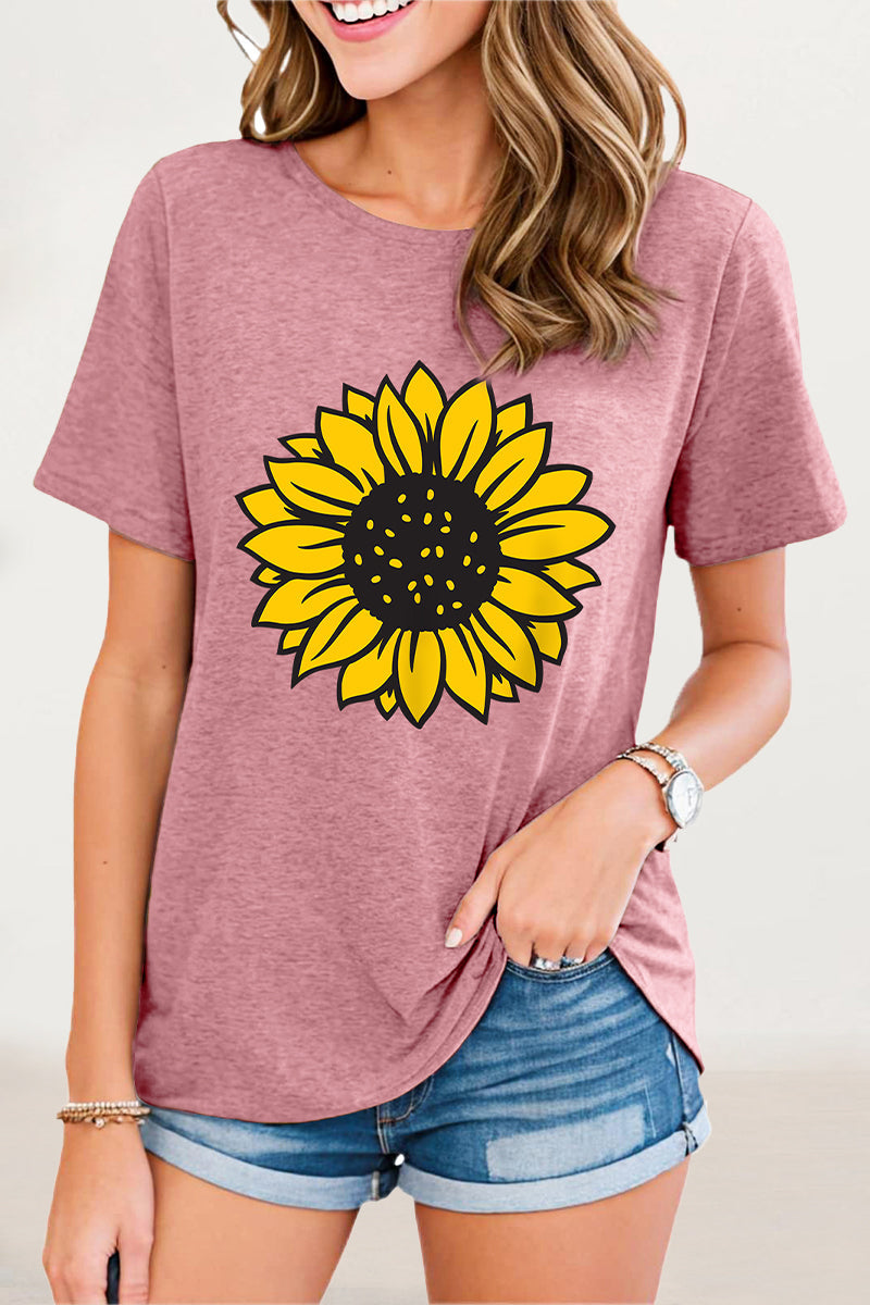Print Flowers O Neck T-shirts