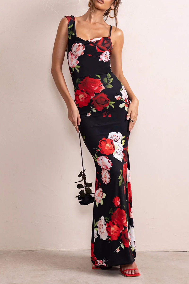 Backless Asymmetrical U Neck One Step Skirt Dresses