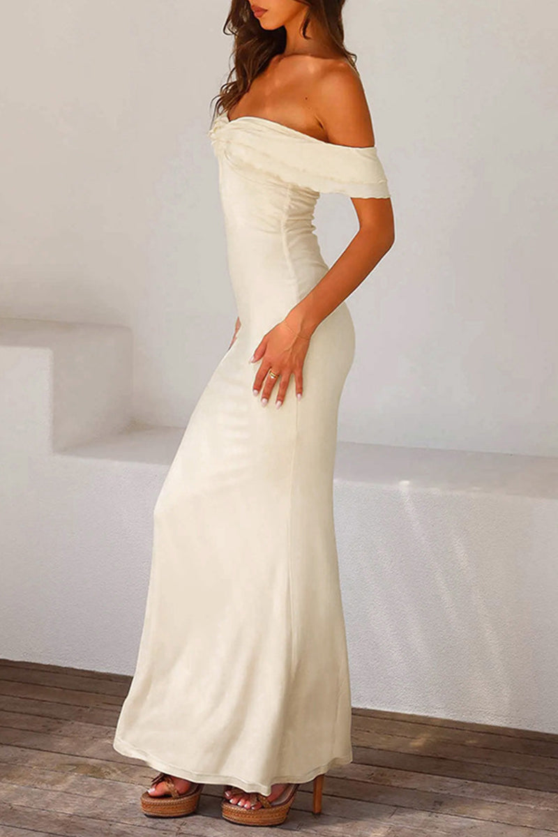 Fold Stringy Selvedge Off the Shoulder One Step Skirt Dresses